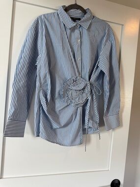 French Connection Blue and White Striped Button-Down Shirt